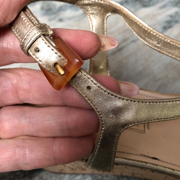 Prada vintage 90’s cork wedge heels metallic leather tortoiseshell look links 8 - Picture 5 of 11